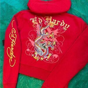 Ed Hardy Red Hoodie with Dragon Graphic